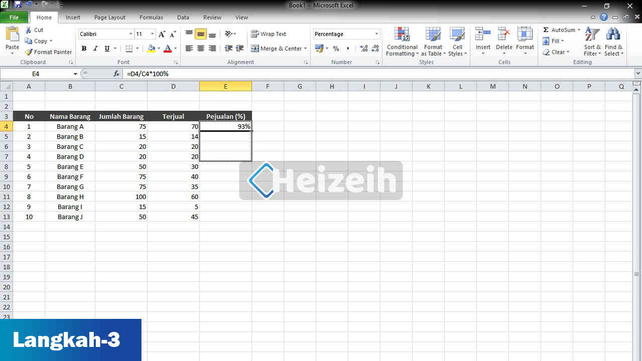Cara Menghitung Persen Di Excel